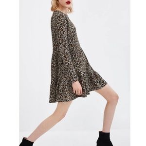 Zara Ruffle Hem Leopard Dress